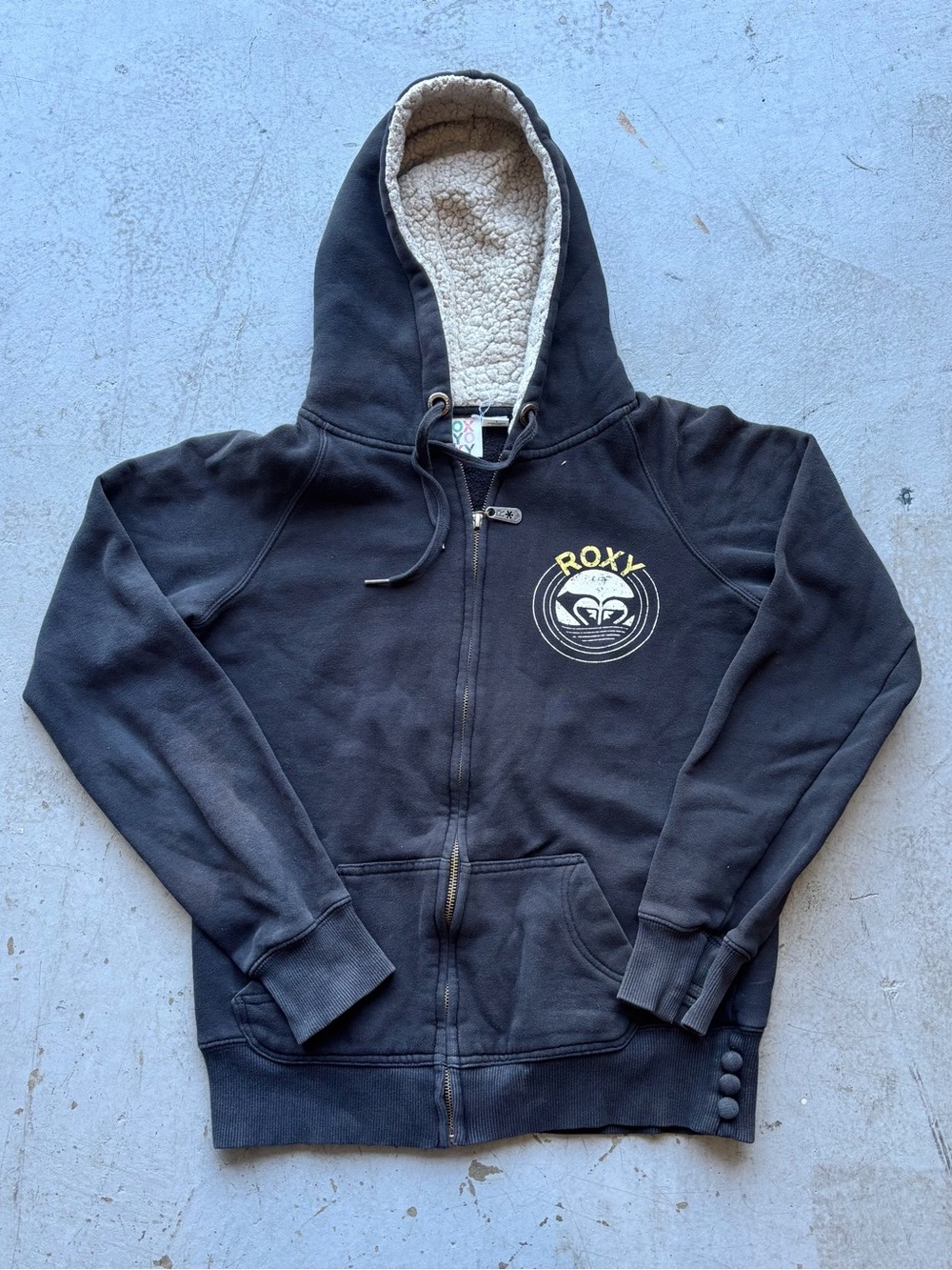 Roxy Black Sherpa-Lined Zip Jacket with Logo
